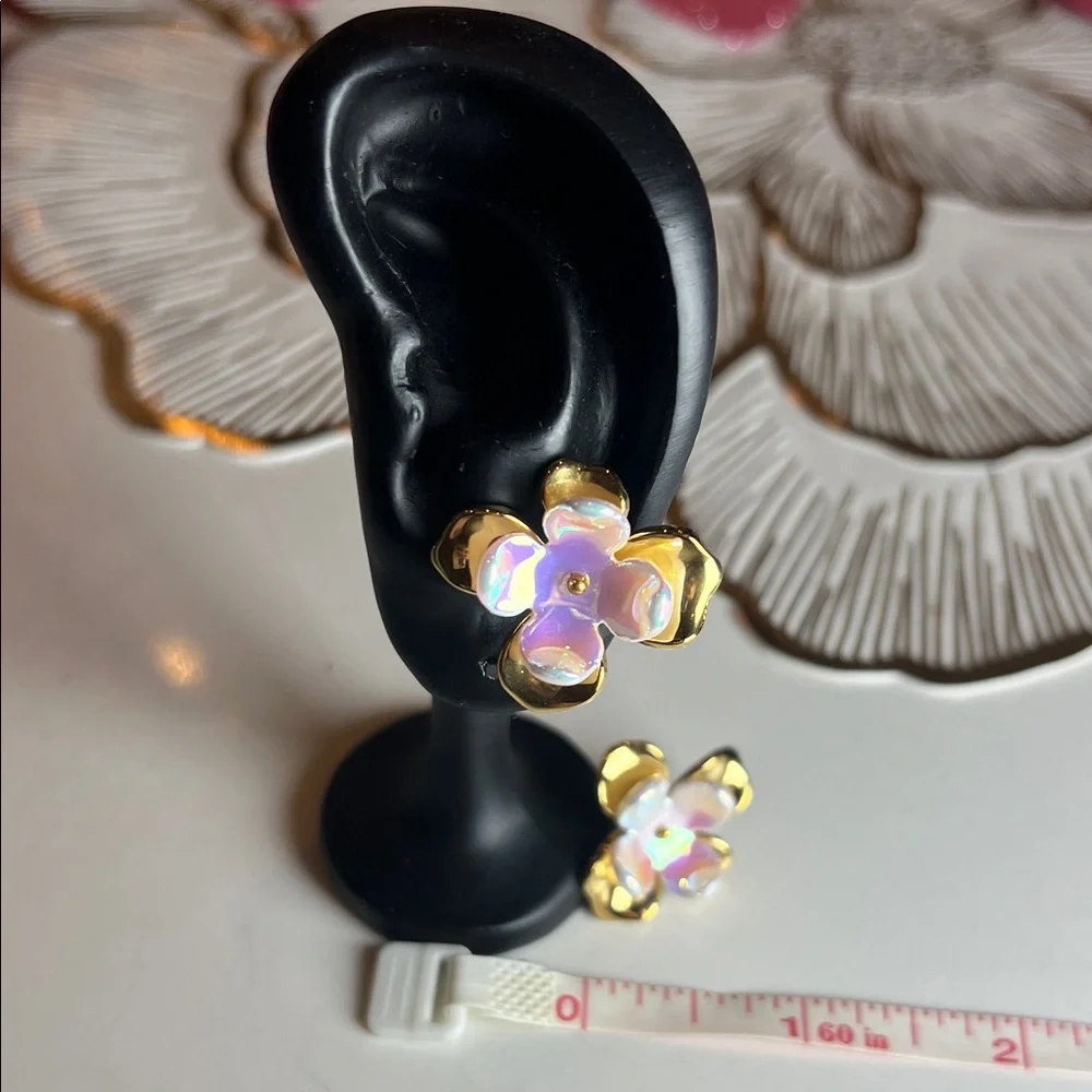 Elegant Gold and Iridescent Flower Earrings
